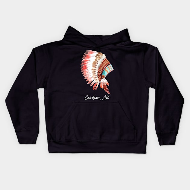 Cordova Alaska Watercolor Native American Headdress Kids Hoodie by twizzler3b